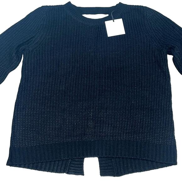 Jack by BB Dakota Black Loose Knit Sweater Open Back Split Top Small Long Sleeve - Picture 2 of 7